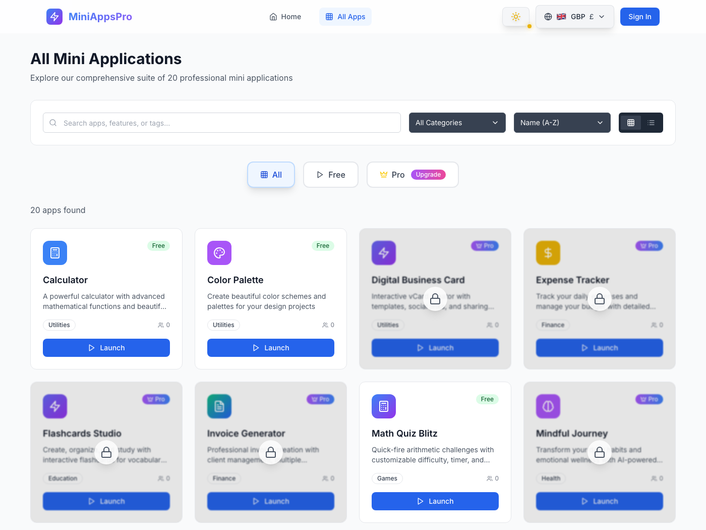MiniAppsPro website screenshot